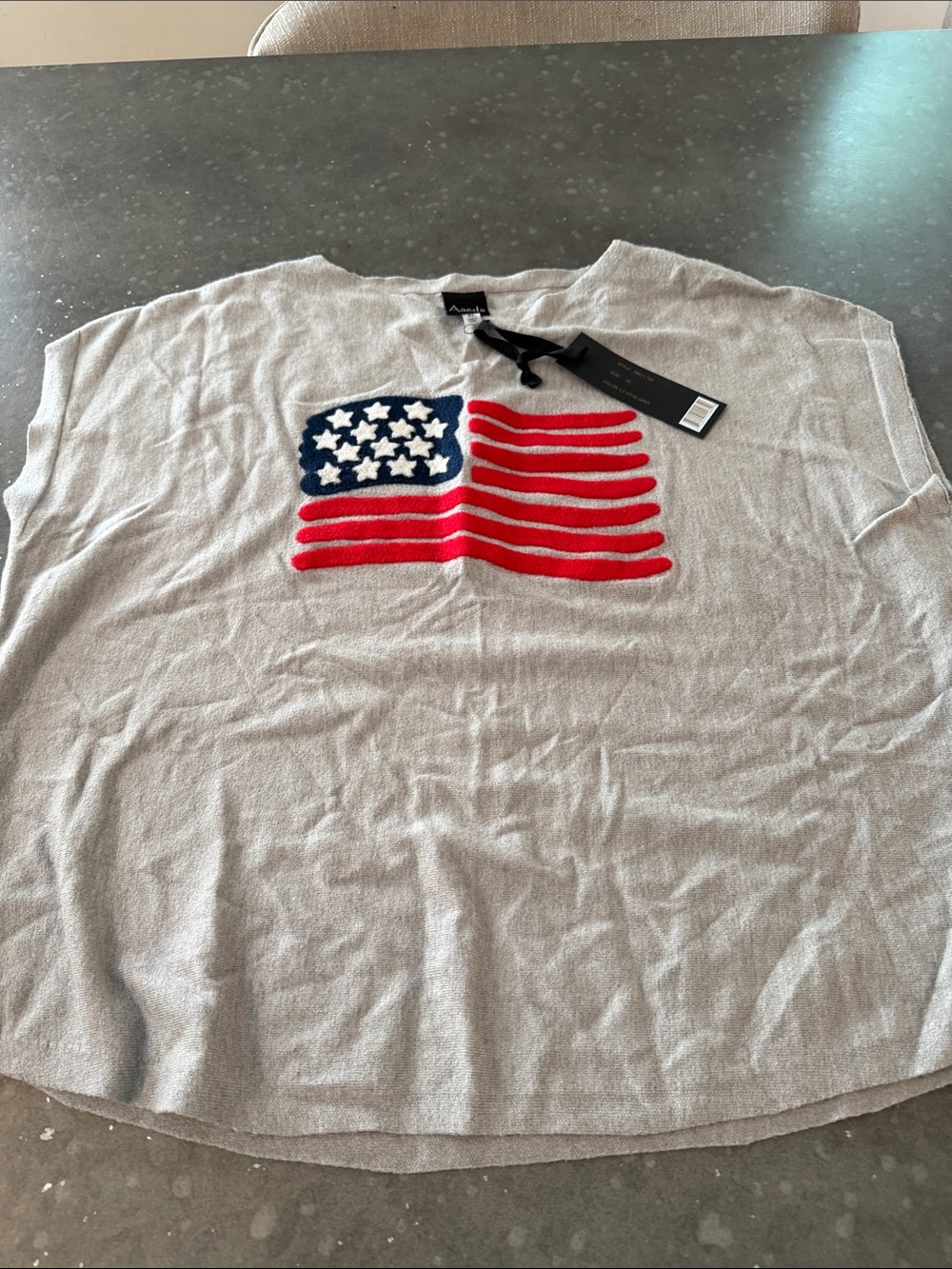 Gray Women’s Flag-Graphic Short-Sleeve Sweater by Amelia